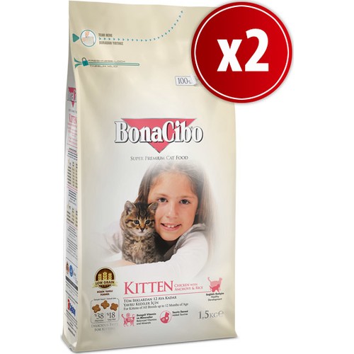 BonaCibo%20Kitten%20Tavuklu%20Yavru%20Kedi%20Maması%201,5%20kg%20x%202%20Adet