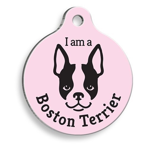 Pembe%20Boston%20Terrier%20Yuvarlak%20Köpek%20Künyesi