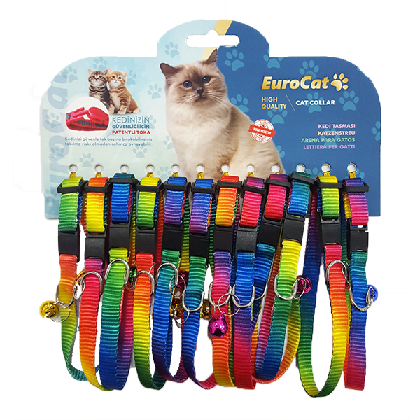 EuroCat%20Gökkuşağı%20Renkli%20Çıngıraklı%20Kedi%20Boyun%20Tasması%2012’li