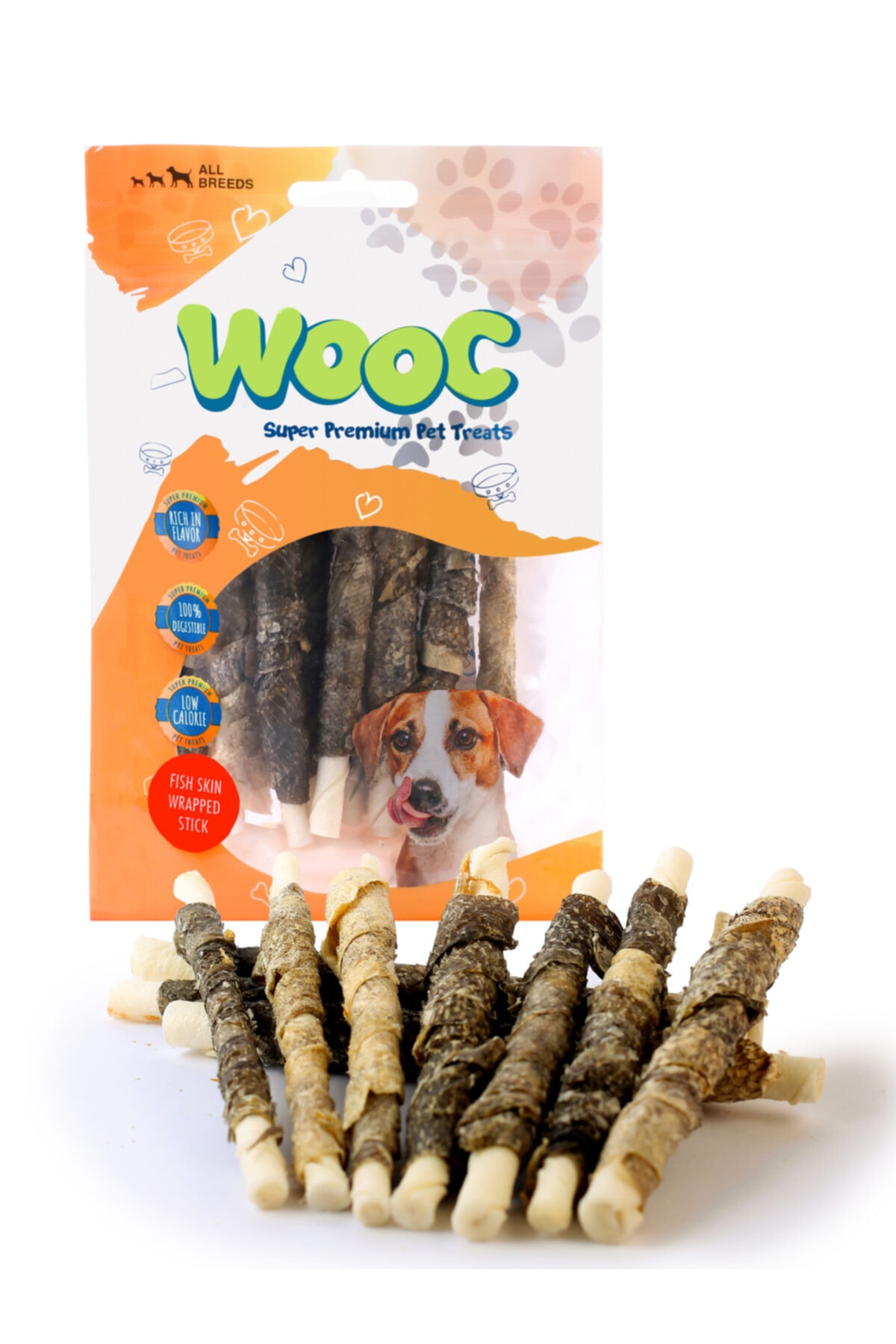 Wooc%20Dog%20Balık%20Derisi%20Sargılı%20Sütlü%20Stick%20Köpek%20Ödül%20Maması%2080%20gr