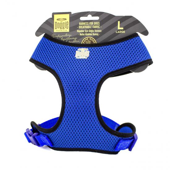 Doggie Havalı Dokumadan El Yapımı Küçük Irk Köpek Göğüs Tasması L-2x45-55cm - Royal Blue