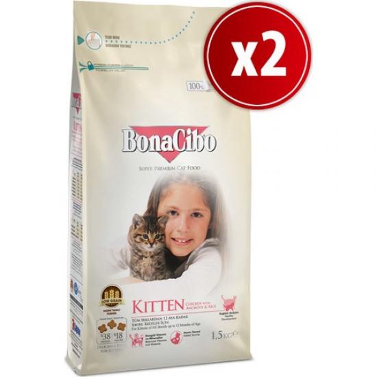 BonaCibo Kitten Tavuklu Yavru Kedi Maması 1,5 kg x 2 Adet