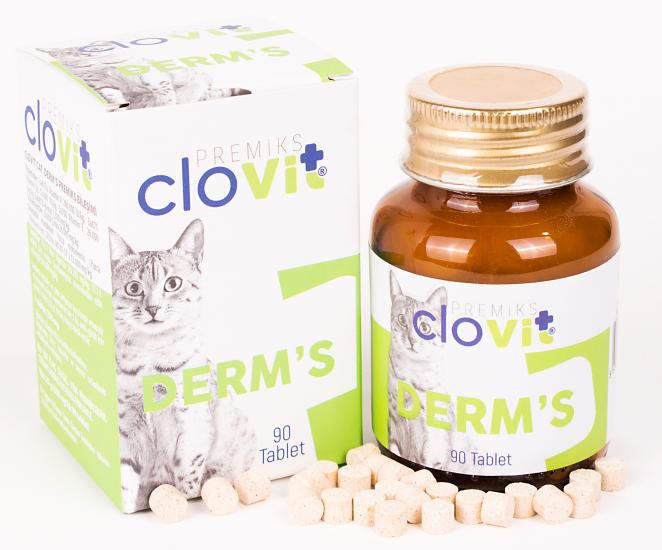 Clovit Cat Derm’s tüyler için çinko,d-biotin,vitamin takviyesidir