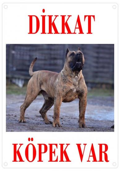 Dikkat Köpek Var Uyarı Levhası (Renkli Presa Canario)