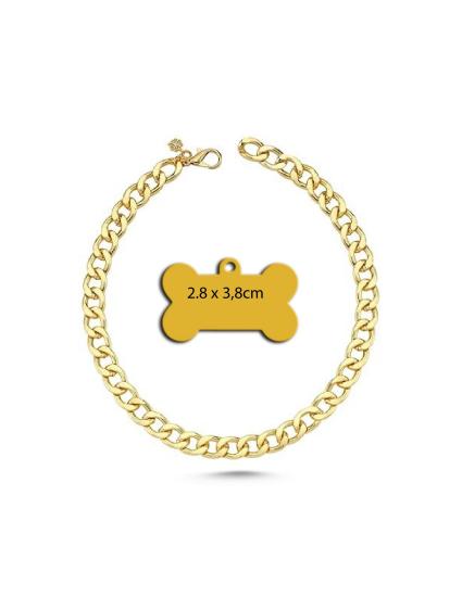 Thepassage Kedi Köpek Kolyesi - Gold-45 cm +Kemik ŞeklindeKünye(küçük ve orta ırk köpeklere uygun)