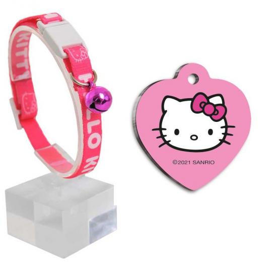 Hello Kitty  Güvenlik Kilitli Ayarlanabilir Yumuşak Doku Kedi Boyun Tasması 22-30 cm+Çelik kaplama künye