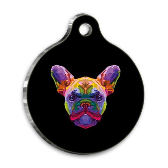 Pop Art İllüstrasyon French Bulldog Yuvarlak Köpek Künyesi