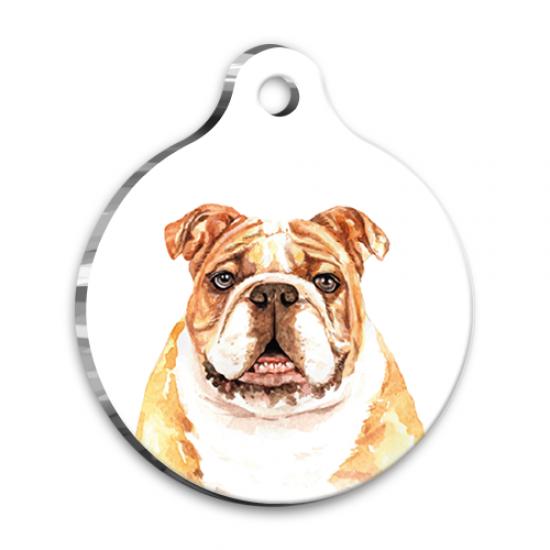 Suluboya Bulldog Yuvarlak Köpek Künyesi