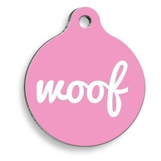 Pembe Woof Yuvarlak Köpek Künyesi