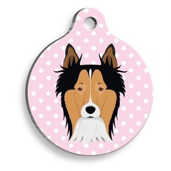 Pembe Puantiyeli Border Collie Yuvarlak Köpek Künyesi