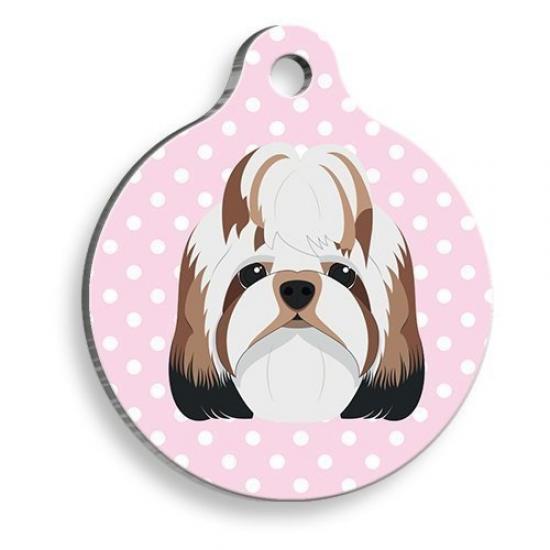 Pembe Puantiyeli Shih Tzu Yuvarlak Köpek Künyesi