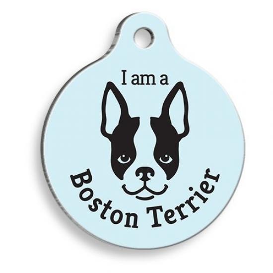 Mavi Boston Terrier Yuvarlak Köpek Künyesi