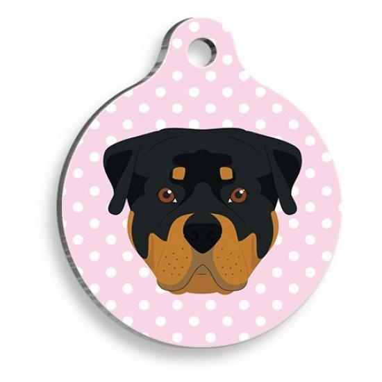 Pembe Puantiyeli Rottweiler Yuvarlak Köpek Künyesi