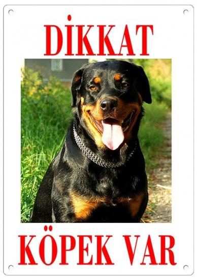 Dikkat Köpek Var Uyarı Levhası (Renkli Rottweiler)