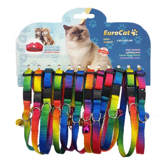 EuroCat Gökkuşağı Renkli Çıngıraklı Kedi Boyun Tasması 12’li