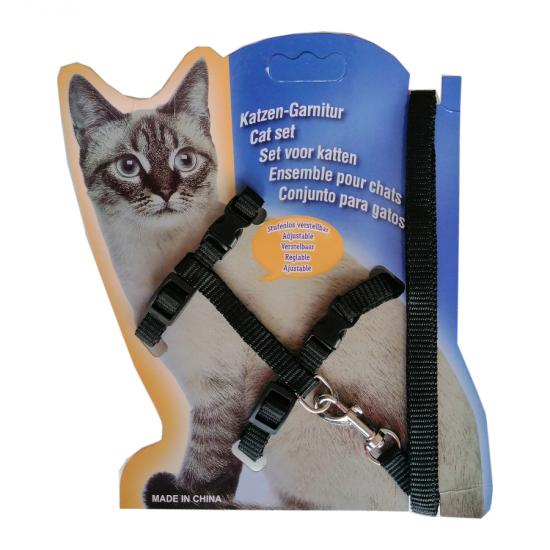 Kedi Göğüs Bel Tasma Takımı Medium Siyah 20*32-120 cm